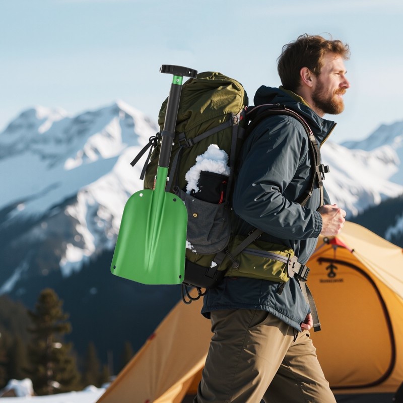 Lumilapio alumiiniseoslapa säädettävä teleskooppivarsi pituus 660–810 mm T-muotoinen kahva vihreä
