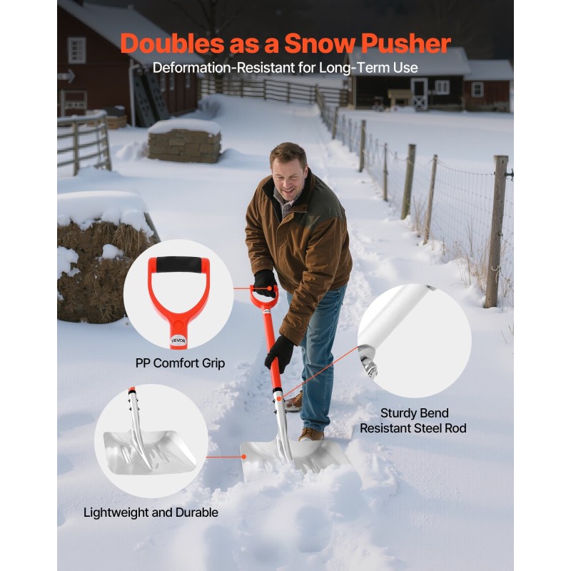 Lumikola alumiiniterällä 35 cm leveä lasikuitukahvalla pituus 114 cm