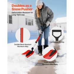 Taittuva alumiiniseoksinen lumilapio säädettävällä varrella D-muotoinen kahva