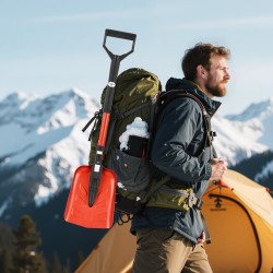 Taittuva alumiiniseoksinen lumilapio säädettävällä varrella D-muotoinen kahva