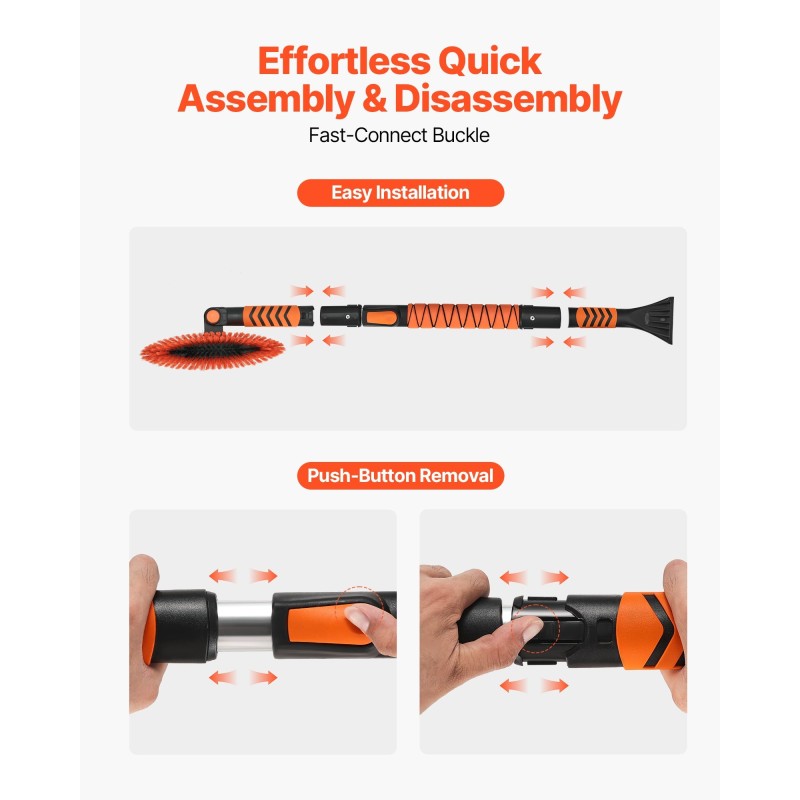 Lumentyönnin ja lumiharjasetti muovi ja alumiini pituussäädettävällä varrella autoille