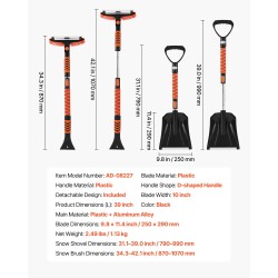 Lumentyönnin ja lumiharjasetti muovi ja alumiini pituussäädettävällä varrella autoille