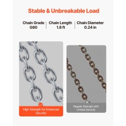 Tynnyrinostoketju hiiliteräksinen 2-haarainen G80-luokan 1 t työkuorma turvasalpalliset koukut