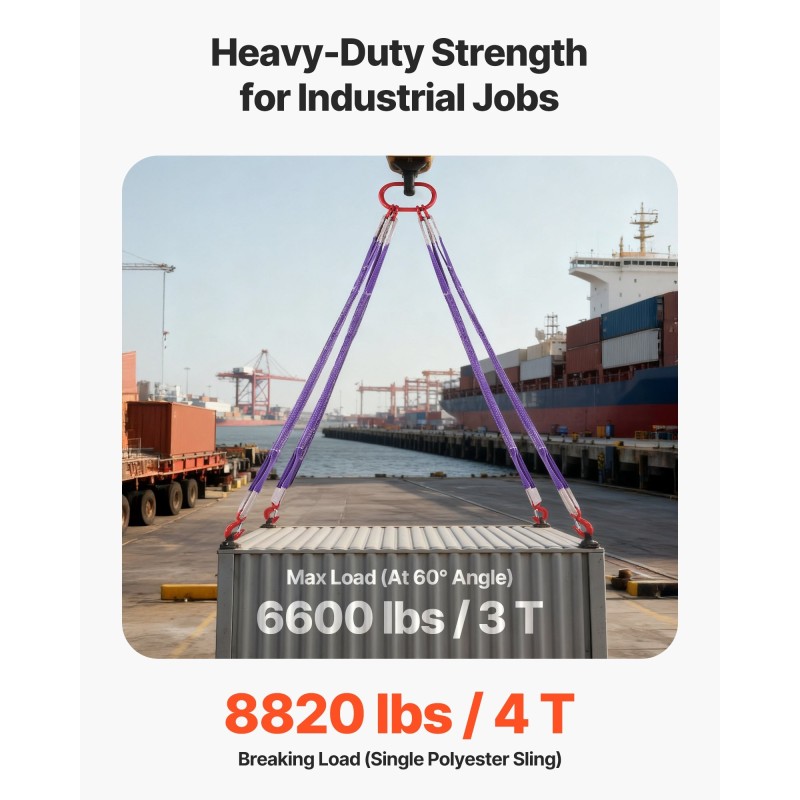 Neljän haaran polyesterinostoliina kolmen tonnin enimmäistyökuorma teräsrenkaalla koukuilla turvasalvoilla