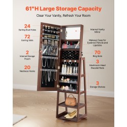 Korukaappi MDF lasi sametti 360 asteen kääntyvä kokopeilillä lukittava 1550 mm