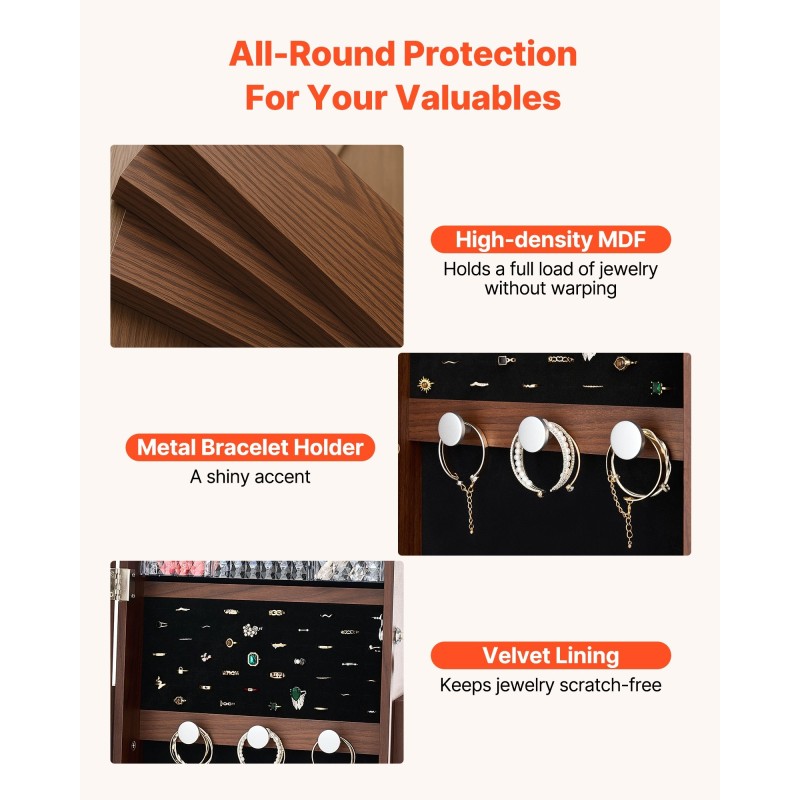 Korukaappi MDF lasi sametti 360 asteen kääntyvä kokopeilillä lukittava 1550 mm