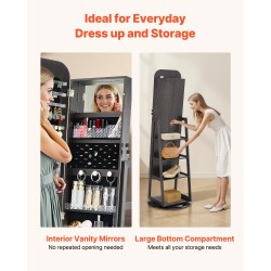 360 asteen kääntyvä korukaappi täyspitkällä peilillä MDF sametti lukittava ovi 160 cm