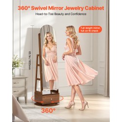 Korukaappi 360 asteen kääntyvä vapaasti seisova lasipeili samettivuori 1655 mm