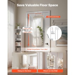 Korukaappi peilillä valkoinen 1080 mm korkea lukittava seinälle asennettava