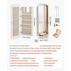 Korukaappi peilillä valkoinen 1080 mm korkea lukittava seinälle asennettava