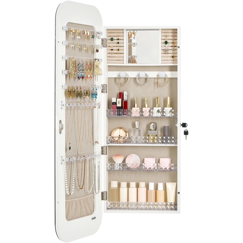 Korukaappi peilillä valkoinen 1080 mm korkea lukittava seinälle asennettava