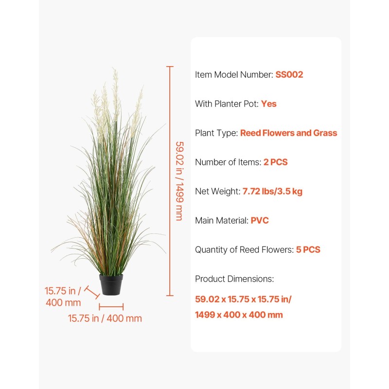 Keinotekoinen muovinen ruukkukasvi 2 kpl 1499 mm korkea sisä- ja ulkokäyttöön