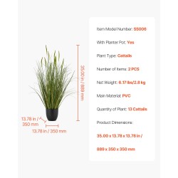 Keinotekoinen tähkäkasvi PVC 889×350×350 mm 2 kpl PP-ruukuilla sisä- ja ulkokäyttöön