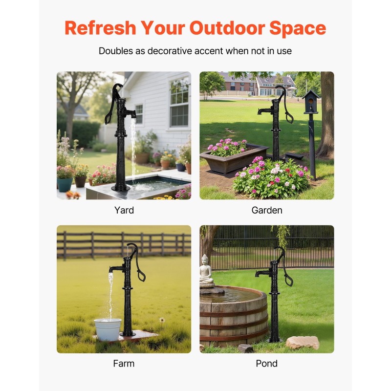 Käsikäyttöinen kaivopumppu valurautarunko hiiliteräsosat 6 metrin nostokorkeus mökille