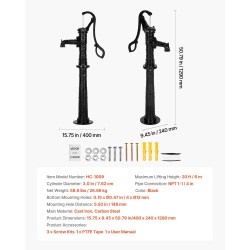 Käsikäyttöinen kaivopumppu valurautarunko hiiliteräsosat 6 metrin nostokorkeus mökille