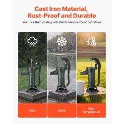 Käsikäyttöinen kaivopumppu valurauta hiiliteräs runko 7,6 m nostokorkeus vihreä