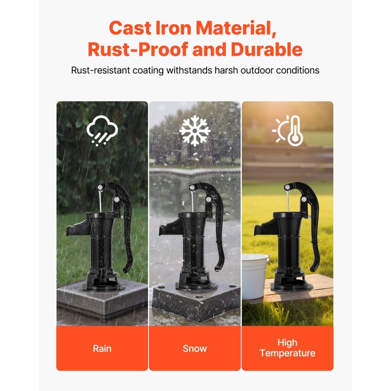 Käsikäyttöinen kaivopumppu valurauta ja hiiliteräs 7,6 m nostokorkeus koukulla