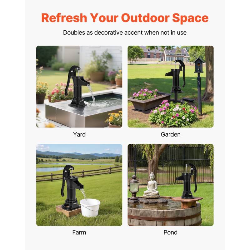 Käsikäyttöinen kaivopumppu valurauta ja hiiliteräs 7,6 m nostokorkeus koukulla