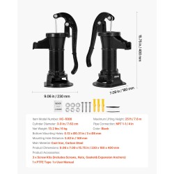 Käsikäyttöinen kaivopumppu valurauta ja hiiliteräs 7,6 m nostokorkeus koukulla