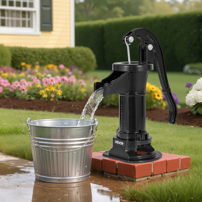 Käsikäyttöinen kaivopumppu valurauta ja hiiliteräs 7,6 m nostokorkeus koukulla