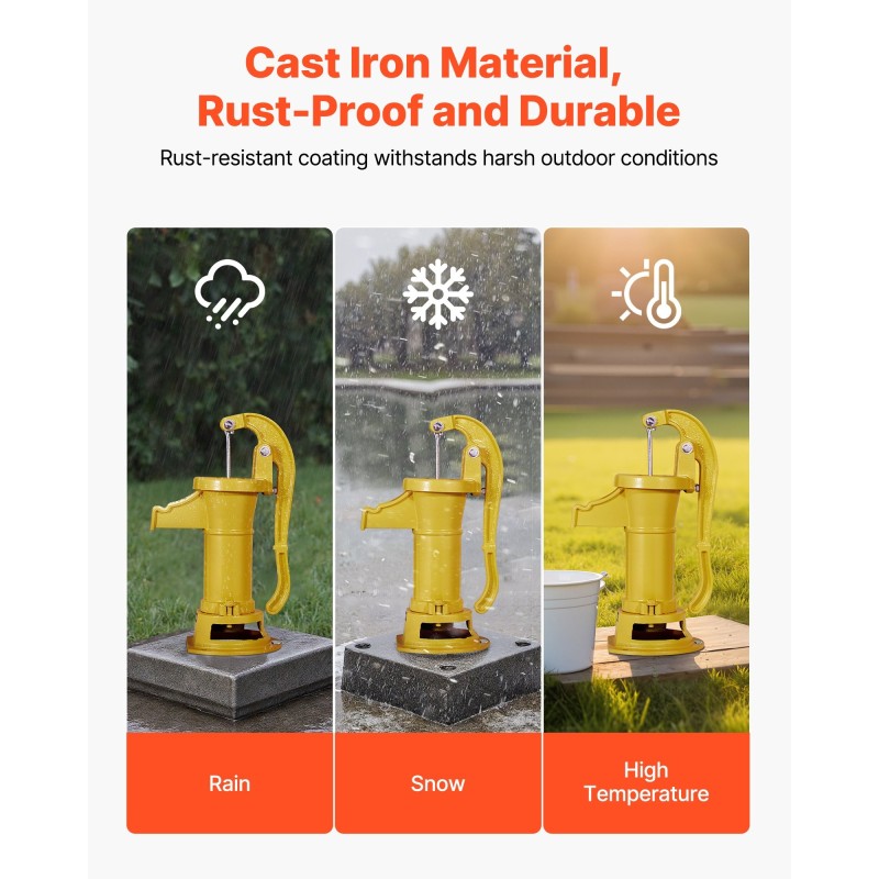 Käsikäyttöinen kaivopumppu valurauta hiiliteräs 7,6 metrin nostokorkeus ergonominen kahva ulkokäyttöön