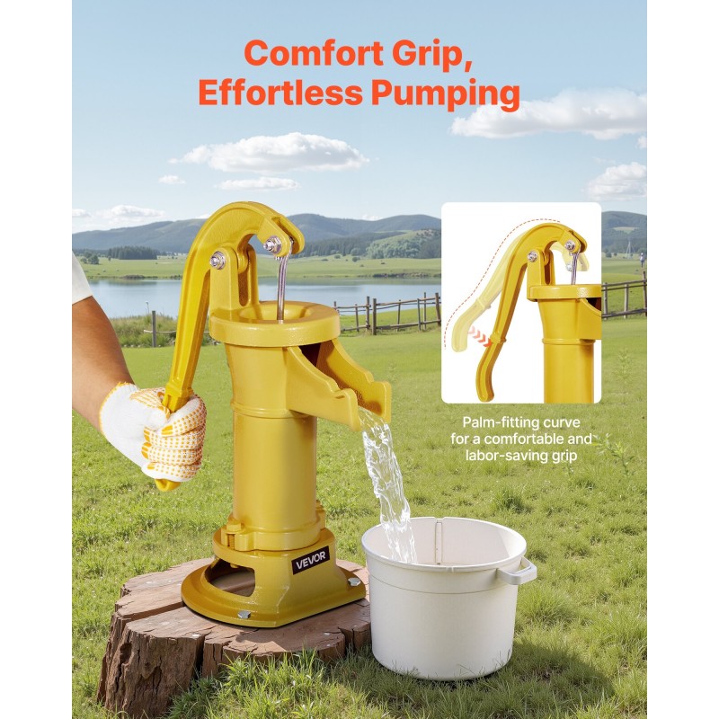 Käsikäyttöinen kaivopumppu valurauta hiiliteräs 7,6 metrin nostokorkeus ergonominen kahva ulkokäyttöön