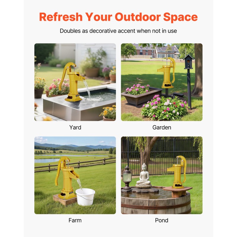 Käsikäyttöinen kaivopumppu valurauta hiiliteräs 7,6 metrin nostokorkeus ergonominen kahva ulkokäyttöön