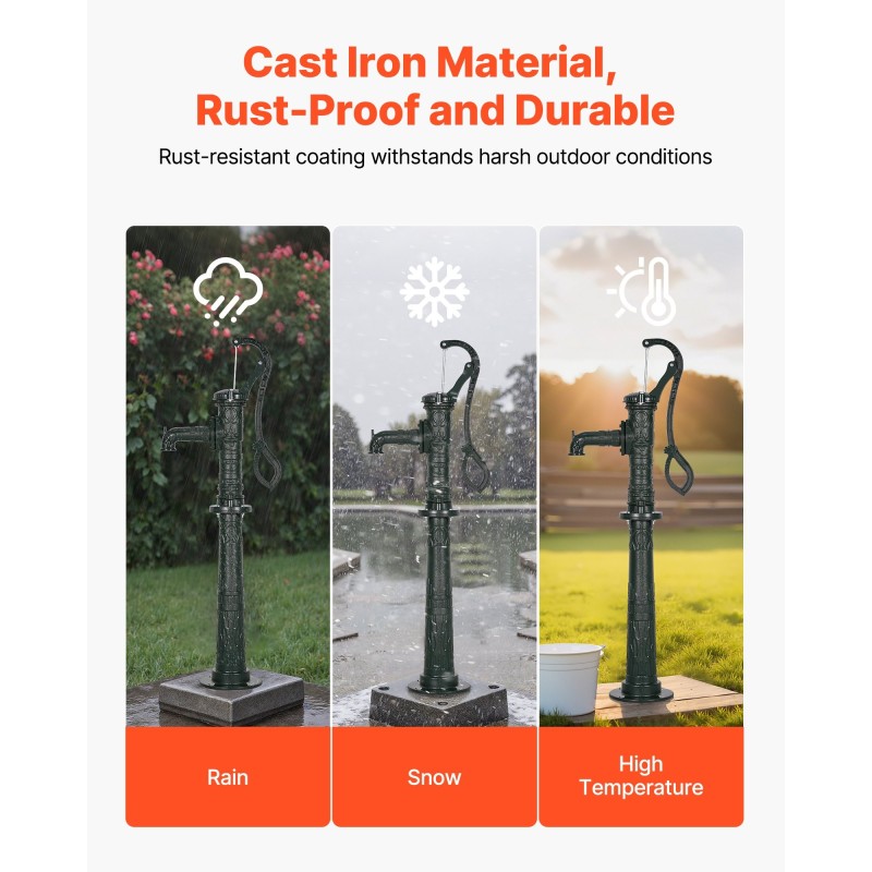 Käsikäyttöinen vesipumppu valurauta ja hiiliteräs 6 m nostokorkeus ulkokäyttöön