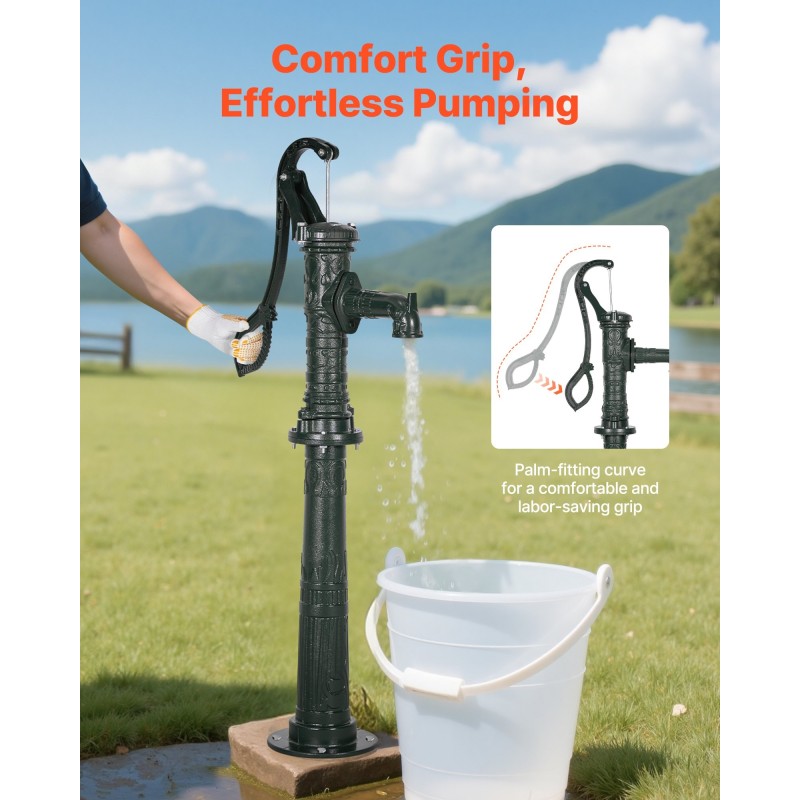 Käsikäyttöinen vesipumppu valurauta ja hiiliteräs 6 m nostokorkeus ulkokäyttöön