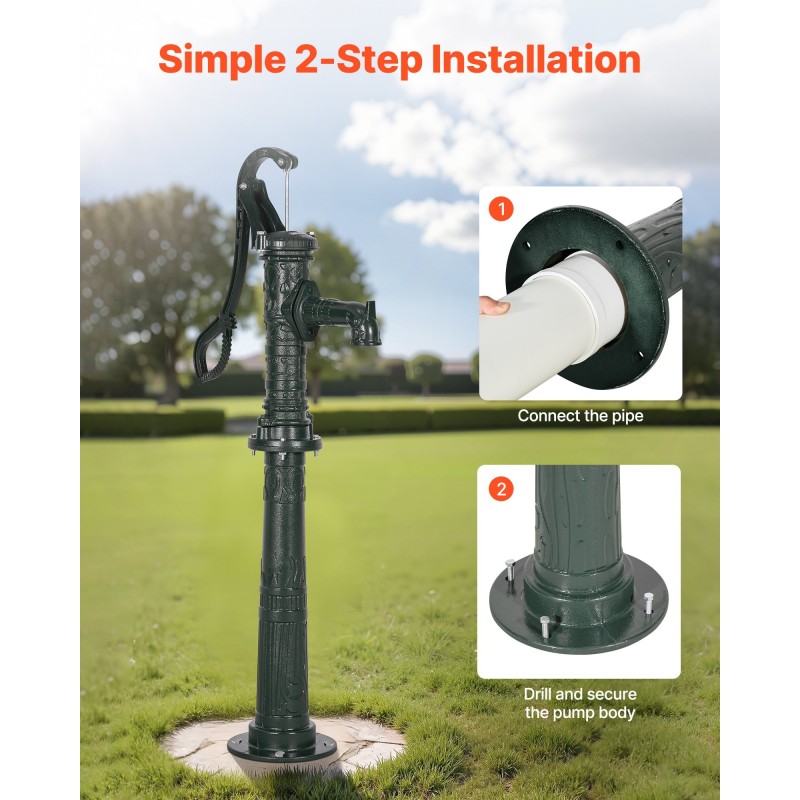 Käsikäyttöinen vesipumppu valurauta ja hiiliteräs 6 m nostokorkeus ulkokäyttöön