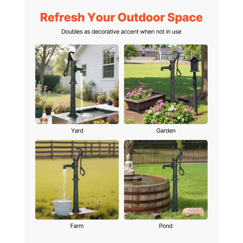 Käsikäyttöinen vesipumppu valurauta ja hiiliteräs 6 m nostokorkeus ulkokäyttöön