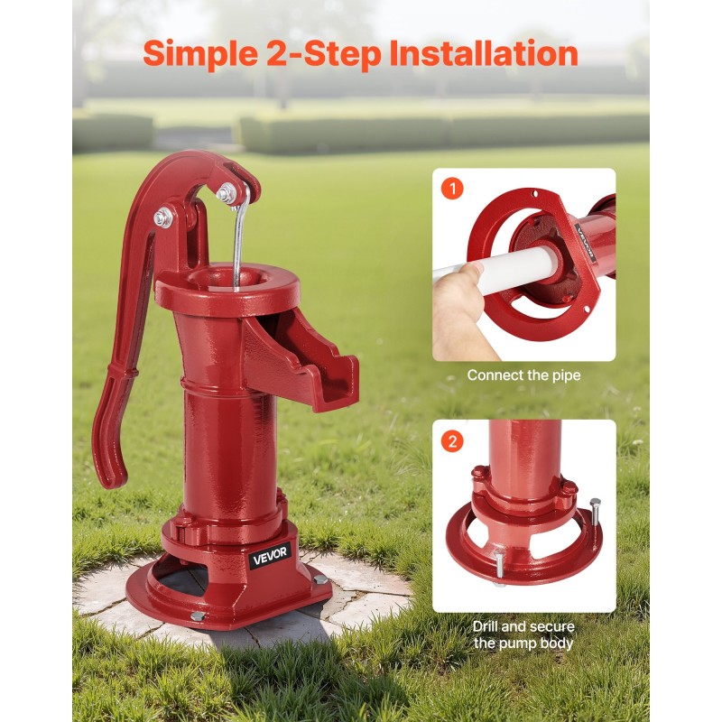 Käsikäyttöinen kaivopumppu valurauta ja hiiliteräsrakenne 7,6 m nostokorkeus ei sähköä