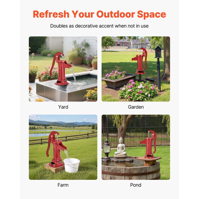 Käsikäyttöinen kaivopumppu valurauta ja hiiliteräsrakenne 7,6 m nostokorkeus ei sähköä