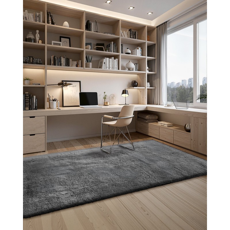 Nukkamatto pehmeä pitkäkarvainen 1,52 x 2,44 m tummanharmaa kuitukangaspohjalla