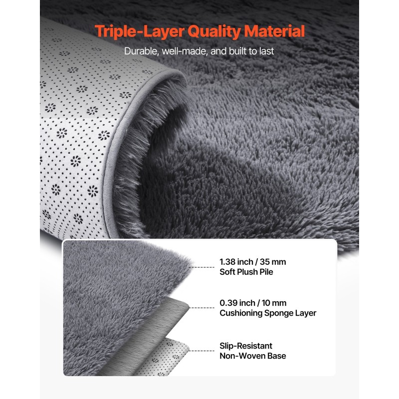 Nukkamatto sisäkäyttöön kolmikerroksinen pehmeä 2,44 x 3,05 m savunharmaa