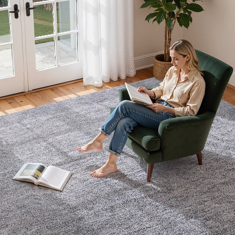 Pehmeä sisätilan nukkamatto TPR-liukuestopohjalla 2,74 x 3,66 m siniharmaa