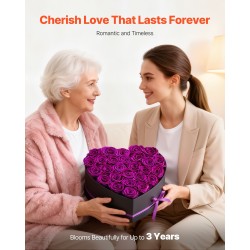 Säilytetyt aidot ruusut 27 kappaletta sydämenmuotoisessa kartonkilaatikossa syvä violetti