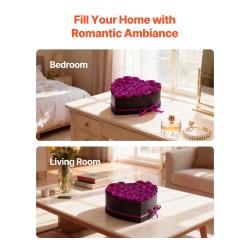 Säilytetyt aidot ruusut 27 kappaletta sydämenmuotoisessa kartonkilaatikossa syvä violetti