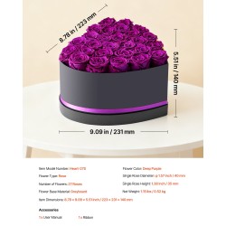Säilytetyt aidot ruusut 27 kappaletta sydämenmuotoisessa kartonkilaatikossa syvä violetti