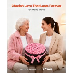 Säilötyt aidot ruusut 50 kpl pyöreässä lahjarasiassa vaaleanpunaisina