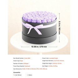 Säilötyt aidot ruusut 50 kpl pehmeän violetti pyöreä lahjarasia