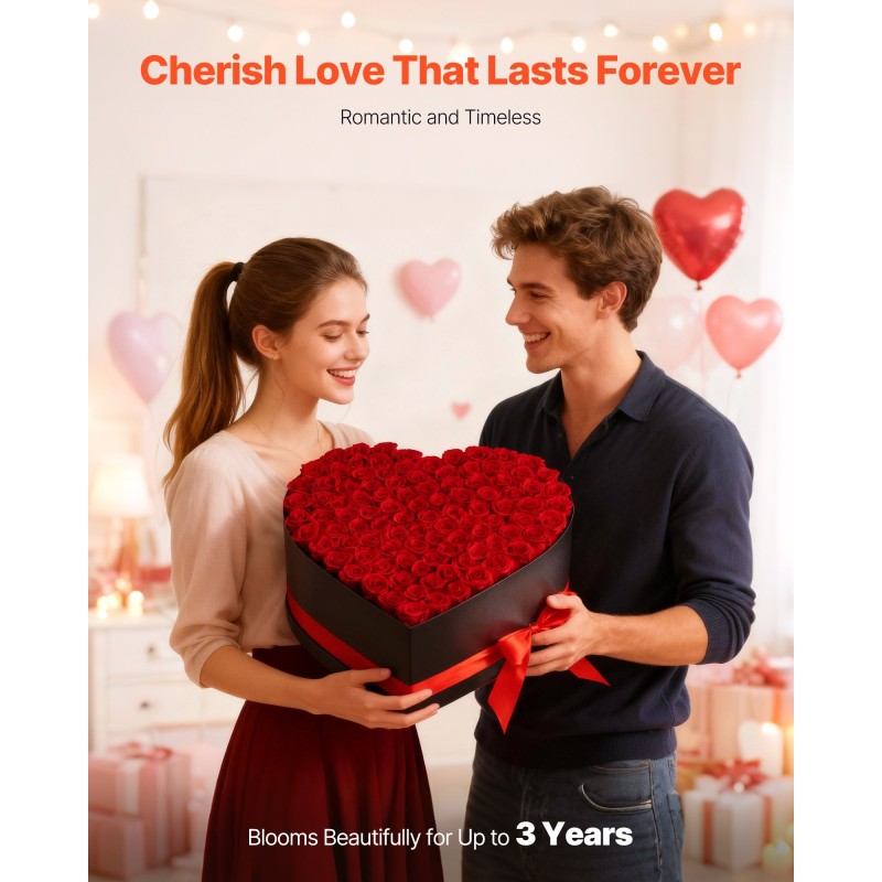 Säilytetyt ruusut 100 kpl sydämenmuotoisessa rasiassa kartonkia 40 mm