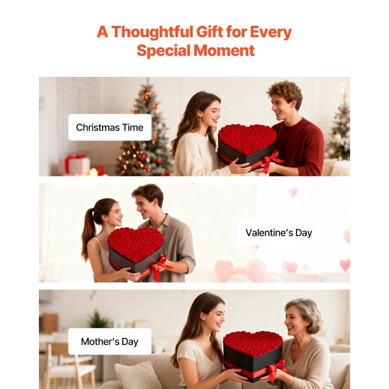 Säilytetyt ruusut 100 kpl sydämenmuotoisessa rasiassa kartonkia 40 mm