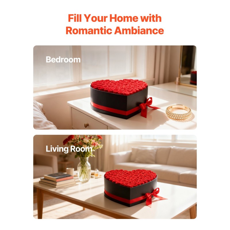 Säilytetyt ruusut 100 kpl sydämenmuotoisessa rasiassa kartonkia 40 mm