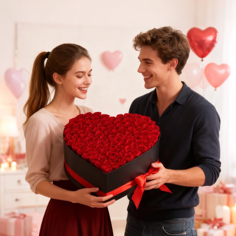 Säilytetyt ruusut 100 kpl sydämenmuotoisessa rasiassa kartonkia 40 mm