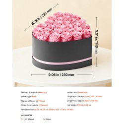 Sydämenmuotoinen pahvilaatikko 27 säilöttyä vaaleanpunaista ruusua