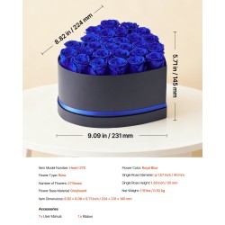 Sydämenmuotoinen kartonkinen lahjarasia 27 säilöttyä kuninkaansinistä ruusua