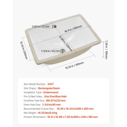 Kylpyhuoneallas keraaminen suorakulmainen alta-asennettava valkoinen nano-lasitteella ylivuotoaukolla