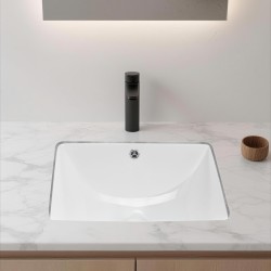 Kylpyhuoneallas keraaminen suorakulmainen alta-asennettava valkoinen nano-lasitteella ylivuotoaukolla