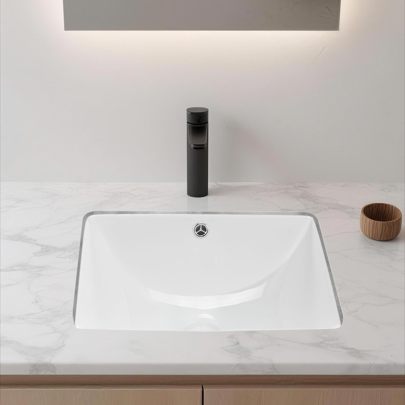 Kylpyhuoneallas keraaminen suorakulmainen alta-asennettava valkoinen nano-lasitteella ylivuotoaukolla